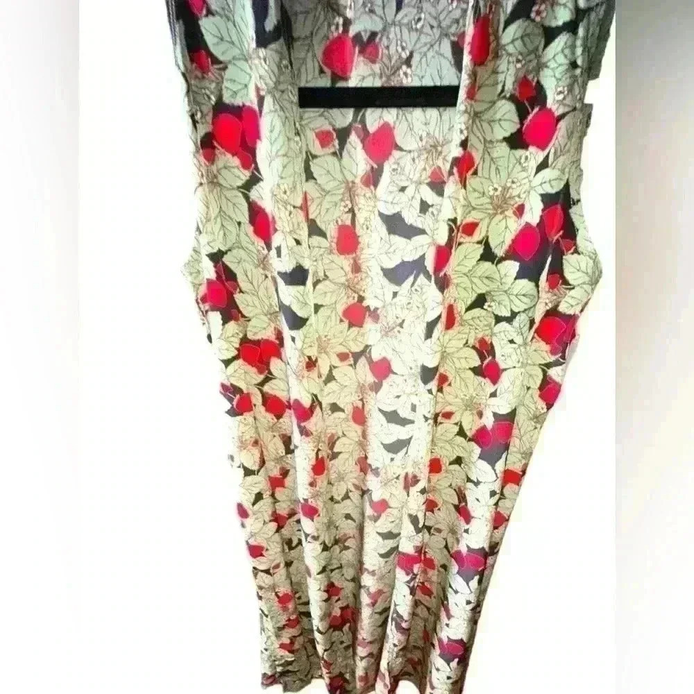 Lularoe Small Silky Joy Vest. strawberries on black!Stunning! Great with boots!